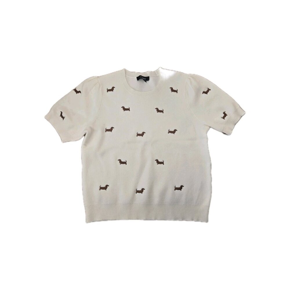 New Cream CALLIGRAPHIE Dachshund Weiner Polyester Dog Mid Sleeve Shirt Sweater - Picture 3 of 3